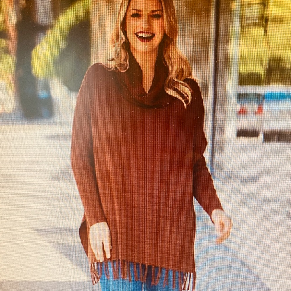 Boston Proper Cowl Turtleneck Sweater in Paprika
